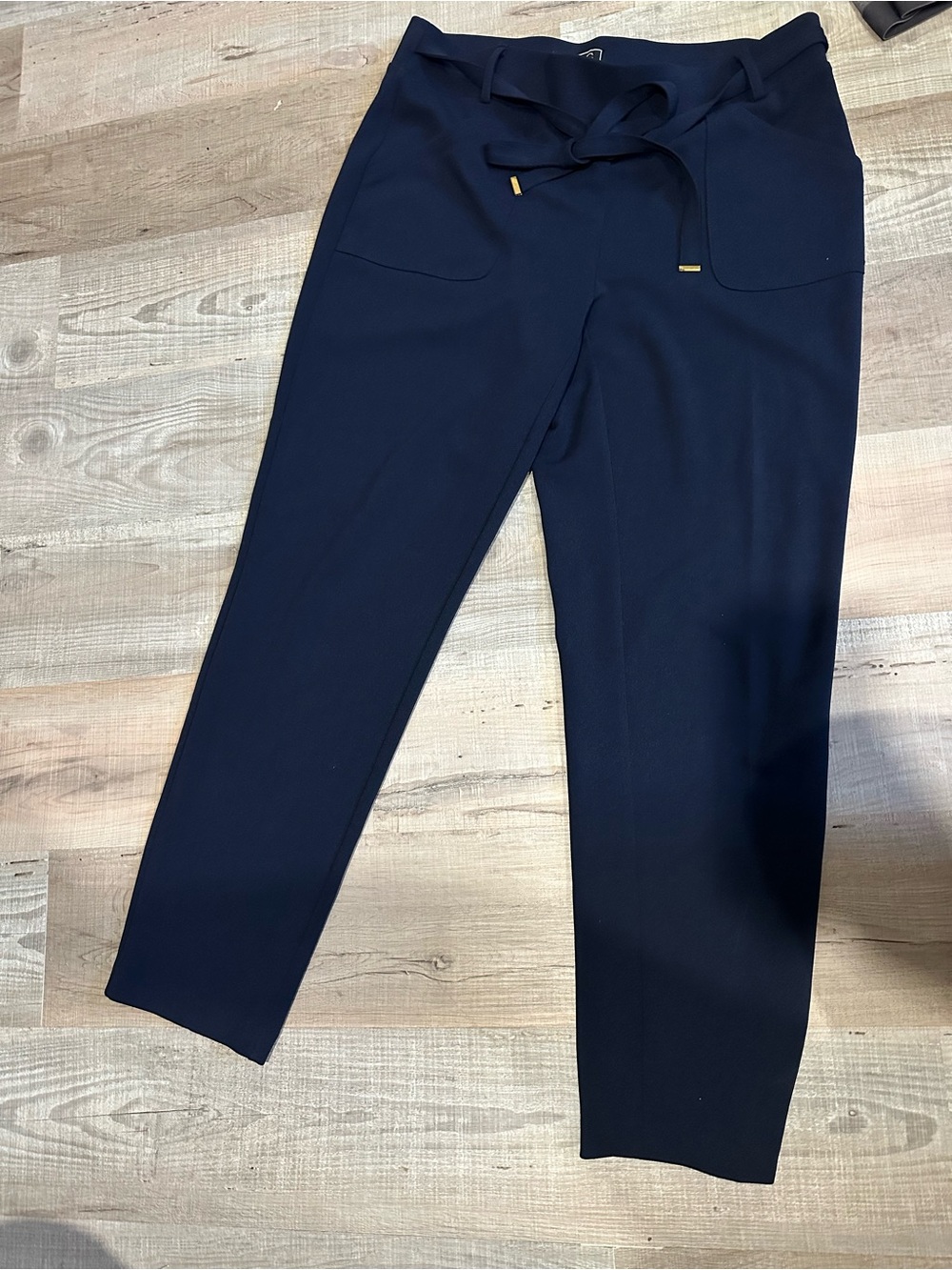 Straight Leg Women's Pants in Navy with Tie Waist